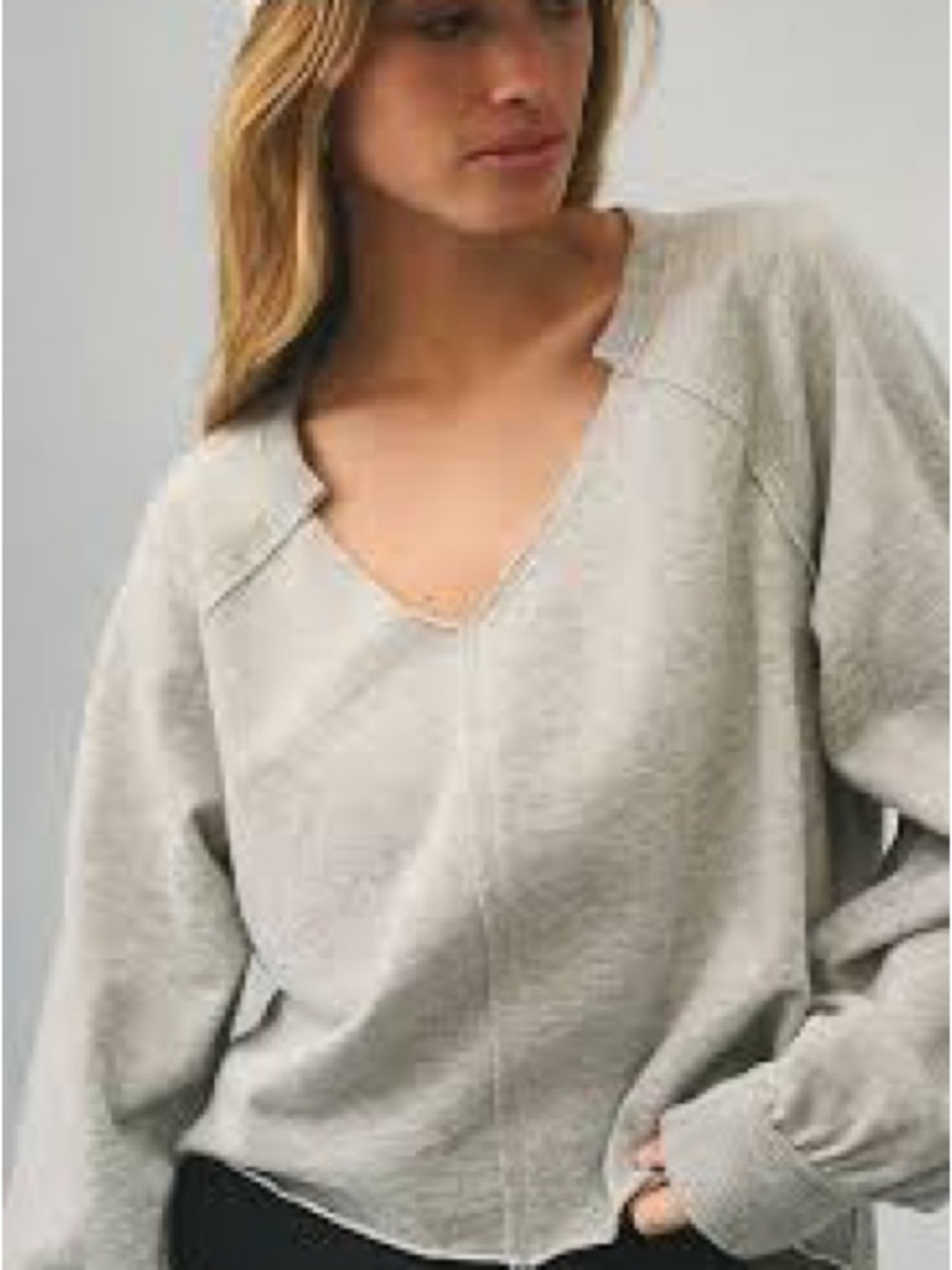 Pilcro Relaxed V-Neck Sweater in Light Gray